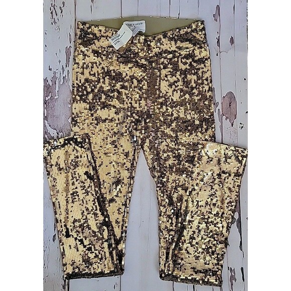 ALICE + OLIVIA SCOOP Gold Sequin Pull-On Leggings Pants Mid Rise Sz M New - Picture 3 of 8